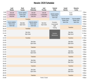 Horaire 2020 Schedule